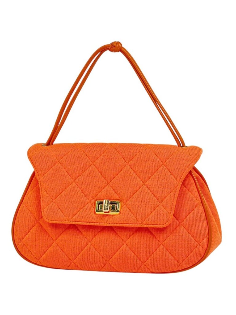 Chanel Logo Handbag Quilted Hand Bag Jersey Orange